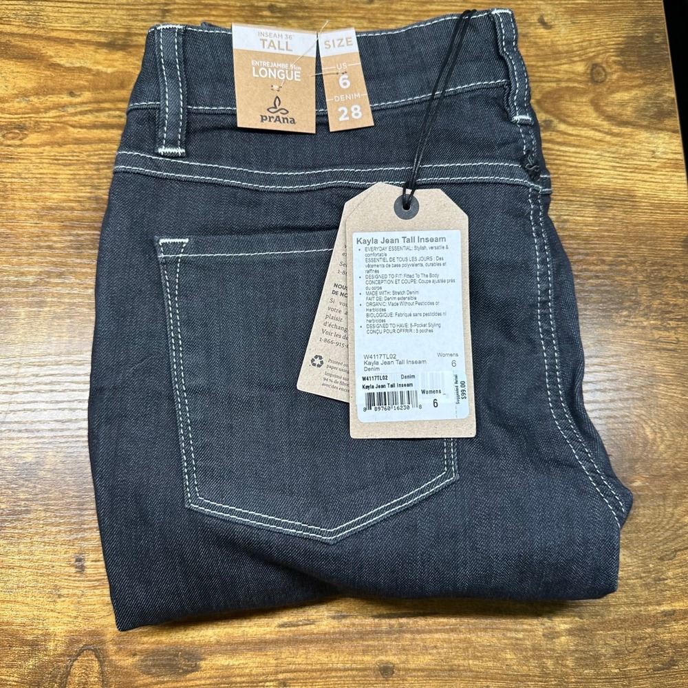 NEW Prana Kayla Jean Tall Inseam Dark Indigo Organic‎ Stretch Denim Size 6